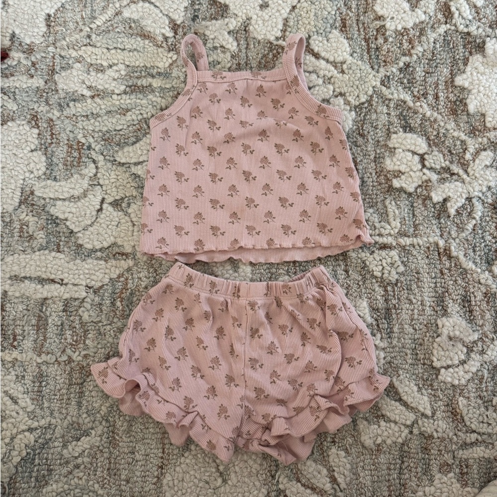 Quincy Mae Pink Floral Tank Top and Shorts Set